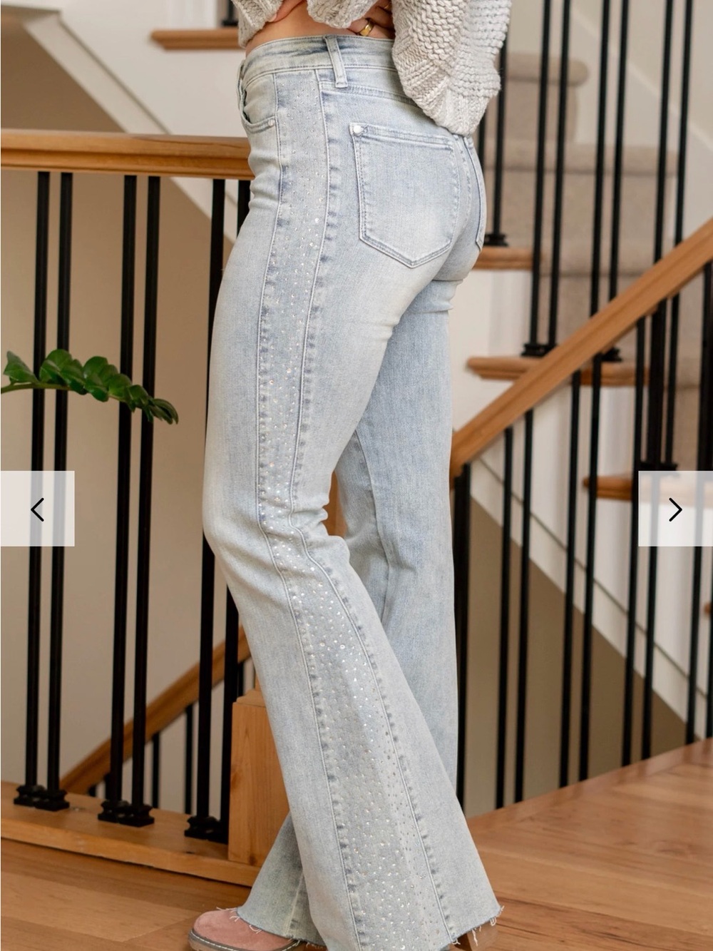 Judy Blue Light Wash Pearl-Trim Flare Jeans